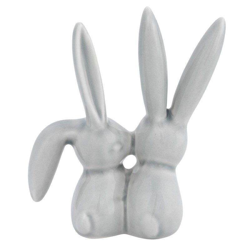 Creative Co-Op Decorative Ceramic Bunny Rabbit Figurine, Gray Ring Holder,
