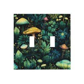 Sghxwp Green Dark Forest Mystical Mushroom Double Toggle Light Switch Covers 2 Gang Wall Plate Dual Decorative Switchplate Electrical Faceplate for Country Bathroom Bedroom Kitchen Decor