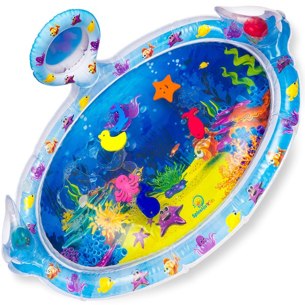 Splashin'kids Inflatable Tummy Time Premium Water mat with Mirror and rattles Infants Toddlers The Perfect Fun time Play Activity Center Your Baby's Stimulation Growth