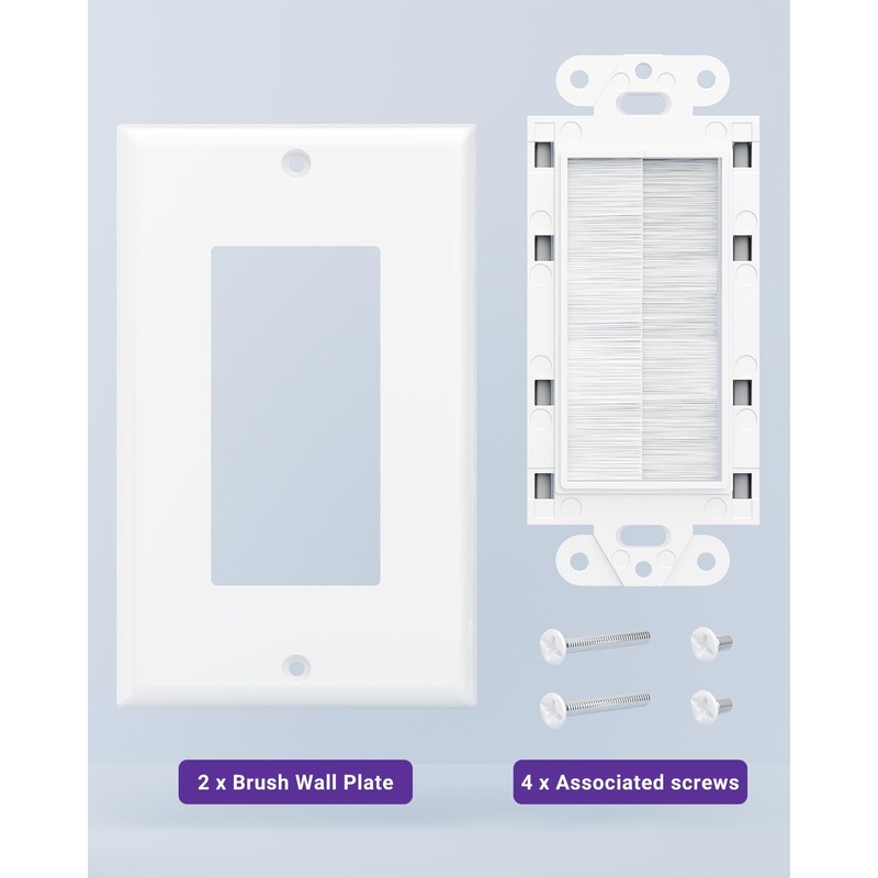 VCE Brush Wall Plate, Cable Pass Through Insert for Wires,