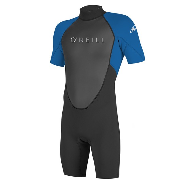 O'Neill Men's Reactor-2 2mm Back Zip Short Sleeve Spring Wetsuit, Black/Ocean, L