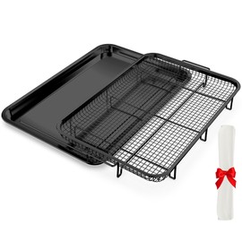 Air Fryer Basket for Oven, OPENICE 18.6" x 12.8" Air Fryer Basket and Tray Set, Extra Large Stainless Steel Air Fryer Pan Crisper Tray for Crisping Fried, Chicken, Bacon - Black