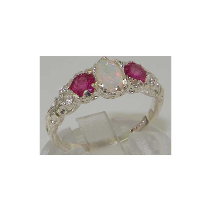 LetsBuyGold 925 Sterling Silver Natural Opal and Ruby Womens Trilogy