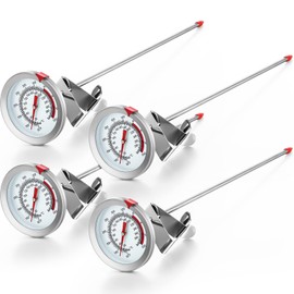 Kanayu 4 Pcs Deep Fry Thermometer with Pot Clip, 12'' Long Stem Oil Thermometer, Stainless Steel, Analog Display
