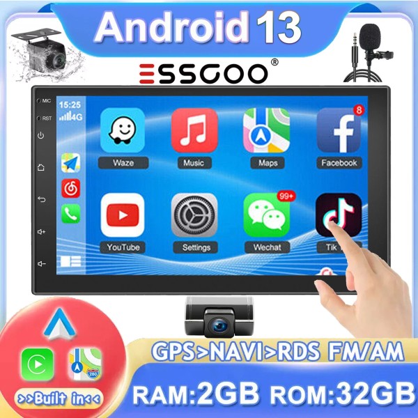 ESSGOO GPS DVR 2 DIN Android 13 Car Stereo 7"