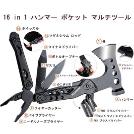 Camping Multitool Accessories Gift for Men Dad 16 in 1 Multitool Survival Gear Axe Hammer Pliers Saw Screwdriver Bottle Opener Whistle with Portable Sheath for Hiking Fishing