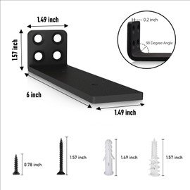 Floating Hidden Shelf Brackets L-Shaped Wall Shelf Support Brackets 6 Inch Long (6 Pack)