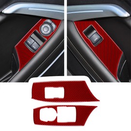 RUIANTE Compatible with Carbon Fiber Car Door Rasing Window Lift Contral Button Panel Trim Sticker Accessories for Camaro 2015 2016 2017 2018 2019 2020 2021 (2pcs Red)