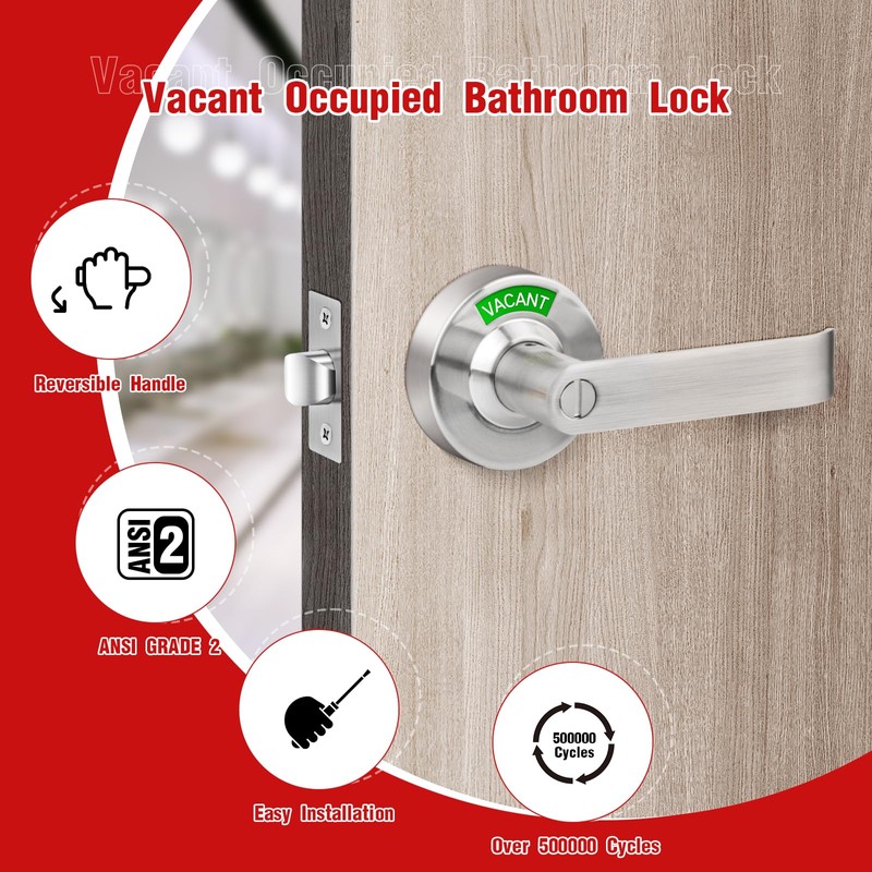 Aglehome Bathroom Indicator Privacy Door Lock, Vacant Occupied Lock, Large