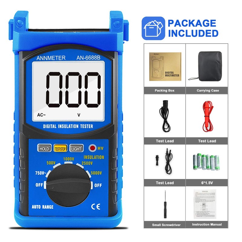 Digital Insulation Resistance Tester, AIMOEST Megohmmeter 200GΩ Meg Ohmmeter, 500V/1000V/2500V/5kV