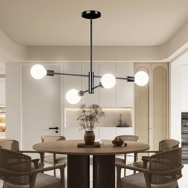 EUGITRAINS Modern Sputnik Chandelier 4-Light Black, Mid Century Chandelier for Living Room, Kitchen, Dining Room, Bedroom,Foyer - Height Adjustable