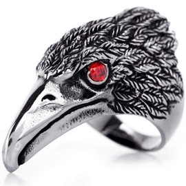 OIDEA Men's Ring Falcon Eagle: Biker Rock Style Carved Engagement Wedding Band Engagement Ring Black Silver for Men - Ring Size 52 (16.6) to 71 (22.6), Stainless Steel