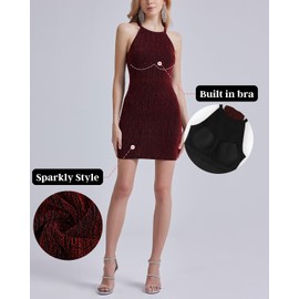 ANYFITTING Sparkly Dresses for Women 2024 Valentine Holiday Outfits Homecoming Built in Bra Mini Tight Dress