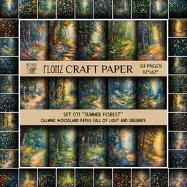 Scrapbook Paper (30 Pages 12"x12") Summer Forest: Calming Woodland Paths Full of Light and Greenery FLONZ Vintage Styled Double Sided Paper Pad for Craft Cardmaking