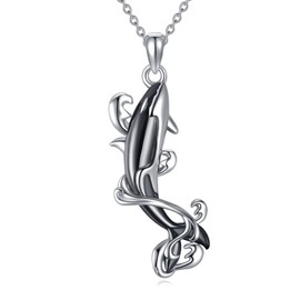HOPEEZZ Orca Necklace for Women Sterling Silver Whale Necklace Wave Pendant Beach Jewelry (Orca)