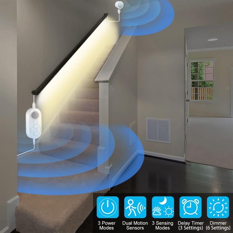 Dual Sensor Stair Lights Indoor, Double Motion Sensor Step Light