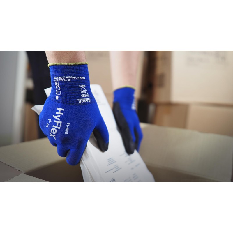 Ansell HyFlex 11-618 Mechanics Gloves, Abrasion-Resistant PU Coating Protective Gloves,