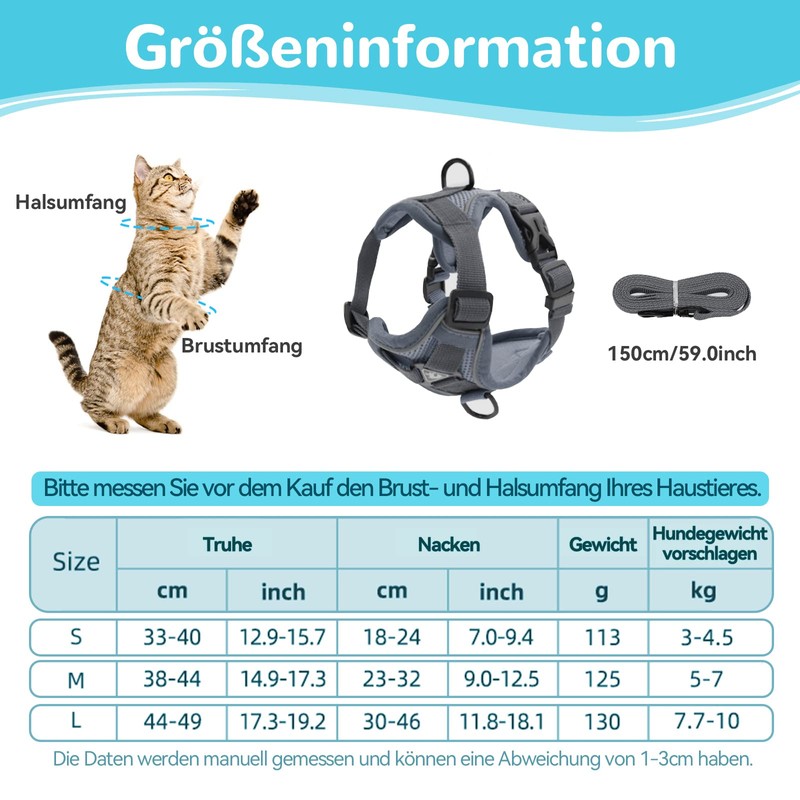 Adjustable Cat Harness, Escape-Proof, Cat Harness with Lead Set, Soft