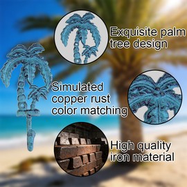 Neletao Cast Iron Hooks Outdoor Towel Hooks,Palm Tree Coat Decoration Hook Wall Mount Blue 1PC