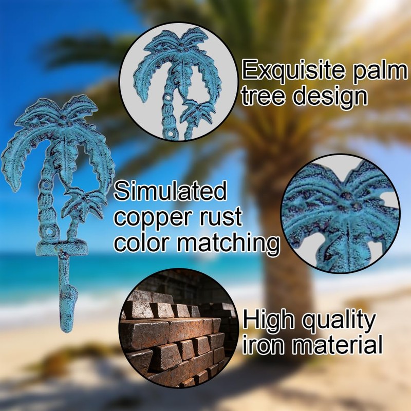 Neletao Cast Iron Hooks Outdoor Towel Hooks,Palm Tree Coat Decoration