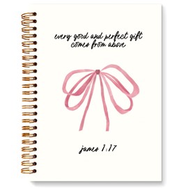 ETYZE Pink Bow Christian Bible Notebook Cute Journal for Women Teen Girls, Preppy Notebook for College School Bible Study, Church Notes Journal, Gifts for College Girls, 5.5x8.3