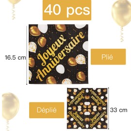 COLOFALLA 40 Stücke Geburtstag Servietten auf Französisch Joyeux Anniversaire Servietten Schwarz Gold für Geburtstag