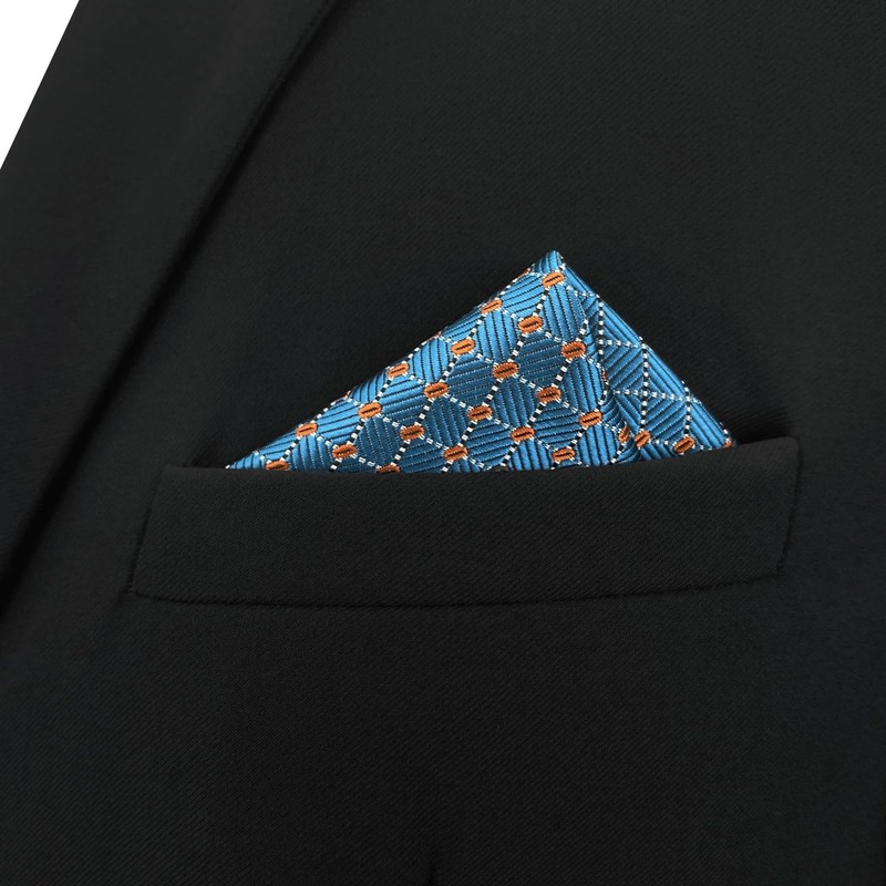 SHLAX&WING Blue Men's Pocket Square Silk Checkered 32cm Extra Large,