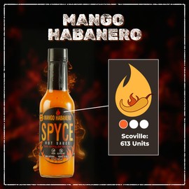 SPYCE Habanero Hot Sauce, Vegan, Gluten Free, Low Sodium, Non-GMO, No MSG, No Sugar, No Filler (5 oz, Mango Habanero)