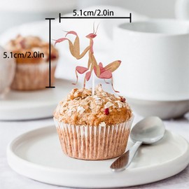 18pcs Glitter Mantis Dessert Cupcake Pick for Natural Insect Theme Decor Supplies Men Women Happy Birthday Party Decorations