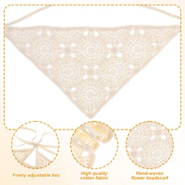 FdcLixuvol Kopftuch Damen Sommer, Boho Dreieckstuch Bandana Damen, Haarbänder Retro Häkel-Bandana Stirnband Haartuch Kopftuch, Floral Design Leichter Sommerlook Turban Haarschal für Frauen (Weiß