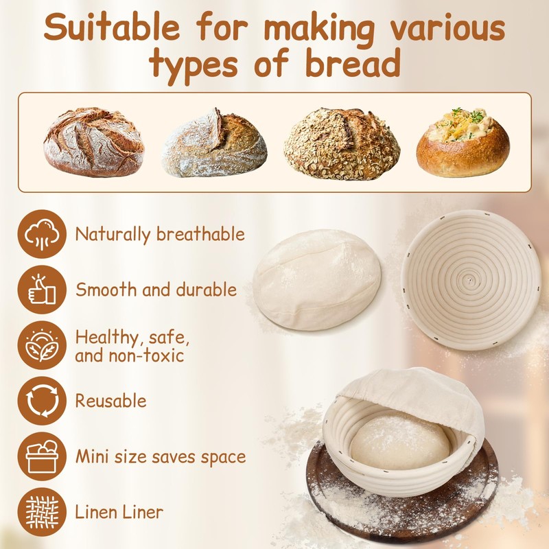 Yiyiring Set of 8 Mini Banneton Bread Proofing Basket with