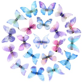 20 pinzas para el cabello con mariposas con purpurina, pequeñas y realistas coloridas de los años 90, accesorios para el cabello para mujeres y niñas (serie azul morado)