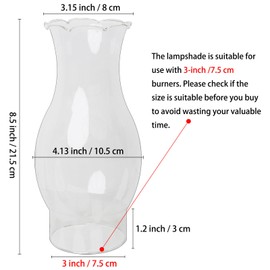 GXFCCYXT Oil Lamp Chimney 3 Inch Base by 8.5 Inch Height Crimped Top Kerosene Lamp Shade Tall Clear Glass Replacement Lamp for Oil and Kerosene Style Lamps