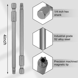 VESTTIO T25 Security Torx Screwdriver Bit Set Tamper Proof Star 6 point Drill Bit Set 10PCS 1/4 inch Hex Shank 4 inch Length S2 Alloy Steel for Power Screwdriver Impact Driver with Storage Case