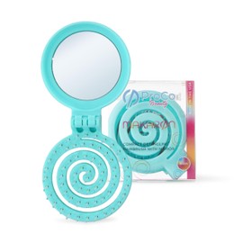 Mini Detangler Travel Hair Brush with Mirror, Makaron Brushes for Women, Men and Kids, Unique 3D Flexible Design for All Hair Types, Styling Accessory, Travel Essentials for Women. (BLUE)