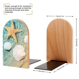 Book Ends Starfish on The Summer Beach Bookends for Shelves to Hold Books Heavy Duty Non-Slip Book Stoppers Wood Decorative Home Office