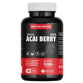 Acai Berry Super food from Brazil 100:1 Extract 180 Softgels 6 Months Antioxidant Cognitive Function Promote Skin Health HDL Cholesterol Non-GMO Allergen-free Made in Canada
