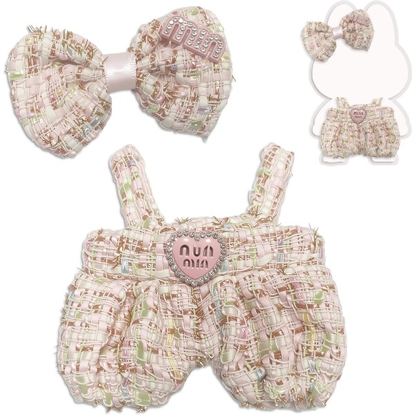 17cm Doll Clothes – Pink Tweed Overalls with Heart Patch