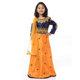 Ashwini Traje Salwar bordado de poliéster para niña con falda inferior, Azul / Patchwork, 4-5T