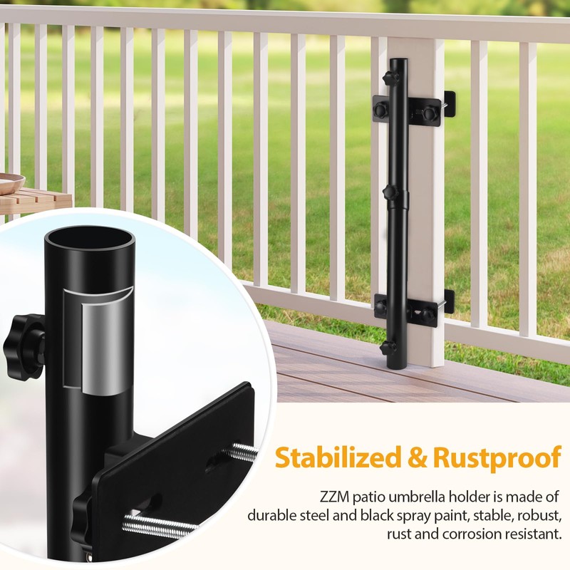 ZZM Patio Umbrella Holder for Deck Railing, Adjustable Deck Umbrella
