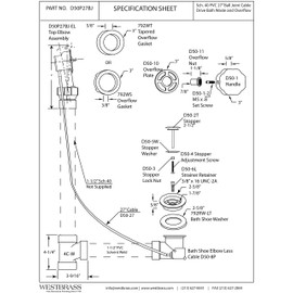 Westbrass D50P27BJ-05 27" Cable Drive Standard Bath Drain Trim Kit with Rotary Overflow Cover Knob on a Ball Joint Elbow, Pop-Up Stopper and SCH. 40 PVC Fittings, Polished Nickel