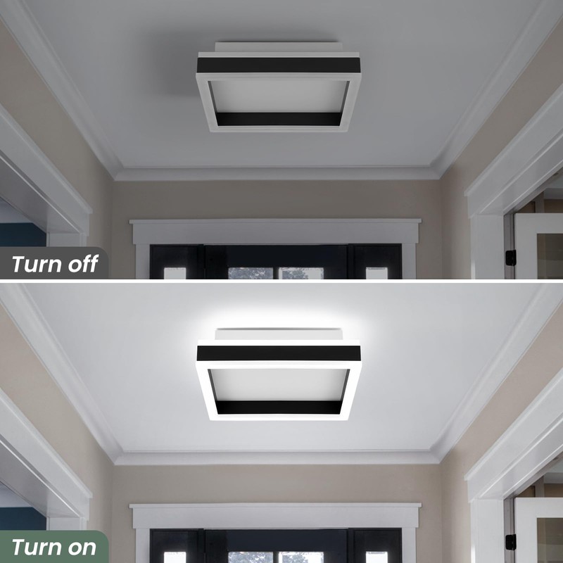 Vloitgol Square LED Hallway Ceiling Light, 6000K Cold White Black
