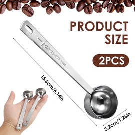 2 Pieces 1 Tablespoon Scoops with Long Handle, 15 ml (1 Tablespoon) Capacity - Durable, Rust-Proof Coffee and Kitchen Scoops for Measuring Coffee, Milk, Tea, Flour, and More