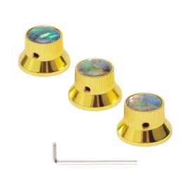 Unxuey 3PCS Inlaid Shell Top Gold Guitar Bass Knobs Metal Volume Tone Knobs for 6mm Shaft Pots