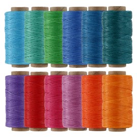 KIVISIN 210D Polyester Waxed Cord, Flat 1mm Width, 55 Yards/Spool, 12 Vibrant Colors, Wax Coated Thread for Leather Project, Upholstery, Sewing, Crafting, Bookbinding, Bracelets and Jewelry Making