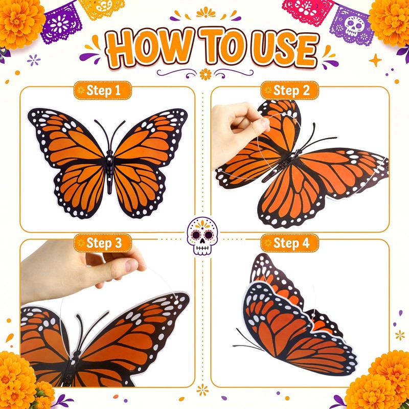 Yinder 25 Pcs Large Monarch Butterfly Decorations 3 Sizes Orange
