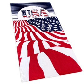 American Flag Beach Towel 30 x 60 inch (76 x 152 cm) USA Sun Patriot 100% Cotton Velour Terry