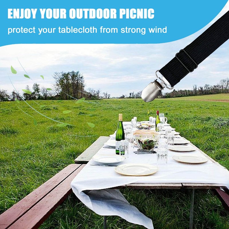 Tablecloth Clips for Outdoor Thick Tables Hidden Strap 5 Pack,