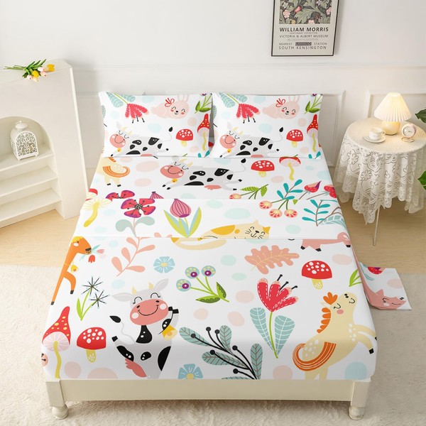 QOOMO Cow Farm Kids Sheet Set, Kawaii Cat Sheet Set