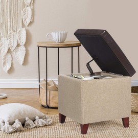 Homebeez Storage Ottoman Stool Foot Rest Small Square Vintage Footstool (Beige)